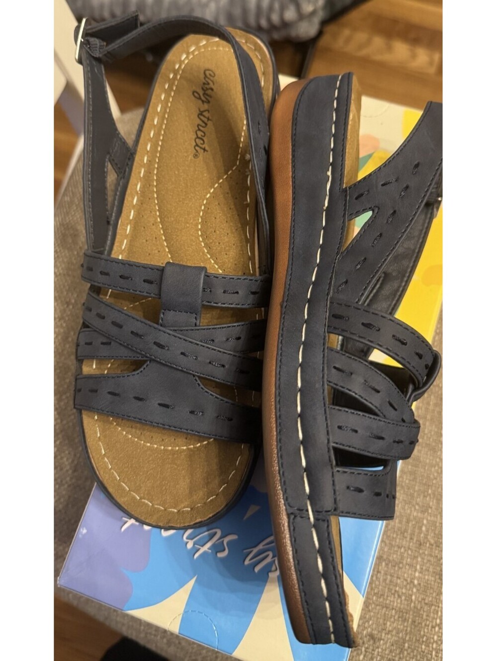 Easy Street Women's Sling Back Navy Blue Kehlani Sandals Womens 9 Wide